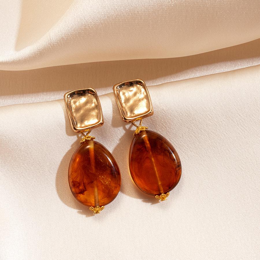 Metal acrylic square pleated water drop silver needle earrings fashion sense personalized earrings