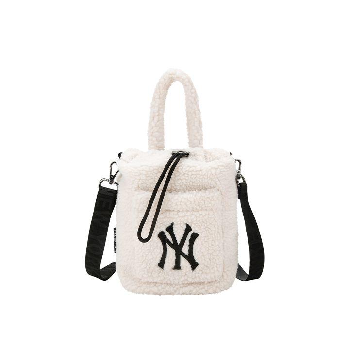 MLB New York Yankees Fleece Leather Bucket Bag Women Handbags White 32BGDE011-50I White