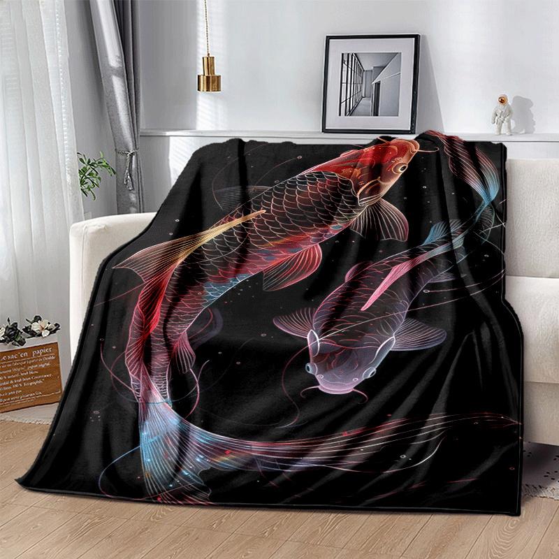 1pc Fish Printing Lightweight Flannel Blanket, Comfortable and Warm Blanket, for Camping Sofa Bed and Couch Office, In All Seasons