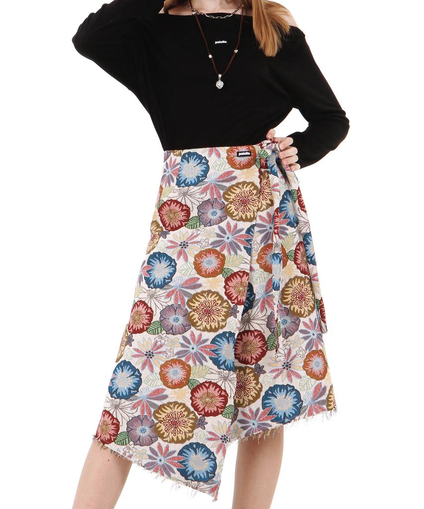 Palette Flower Wrap Skirt (Beige)
