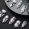 Gothic Style Press-On Nails With Hand-Painted Geometric Lines Black Holographic Effect Almond Shape Women