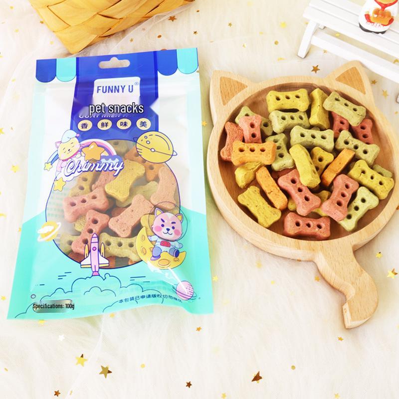 Dog Teething Cleaning Biscuits - Multi-Flavor (Chicken, Beef, Calcium, Milk), Deodorizing Mini Buns, 100g