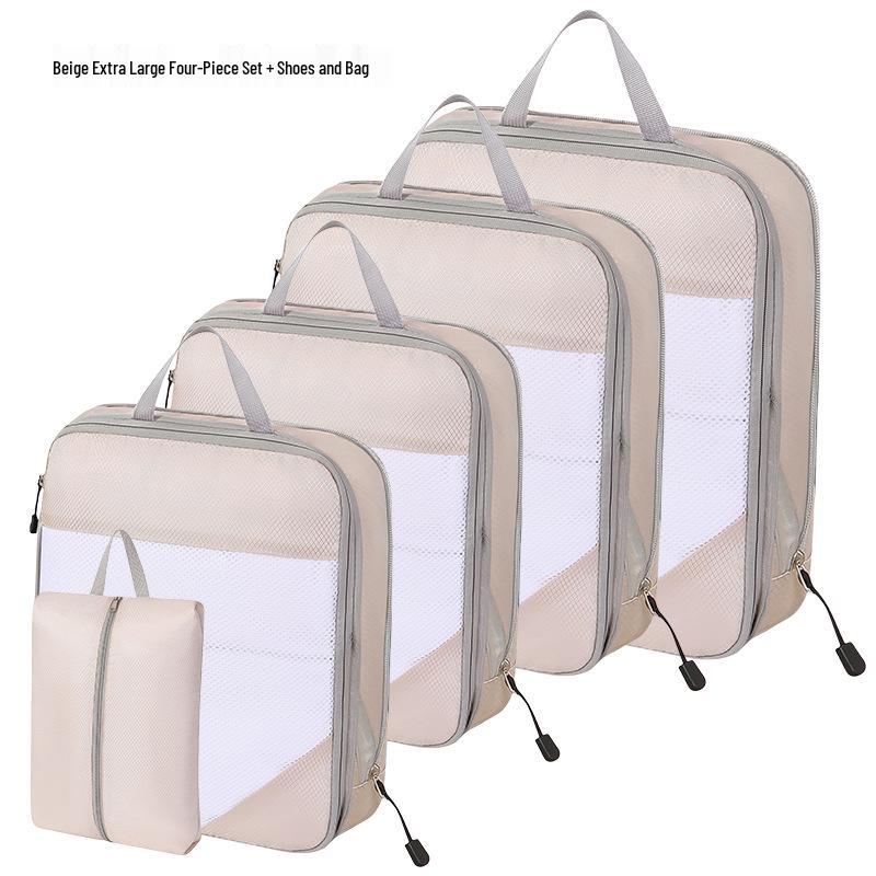 Four-Piece Compression Travel Storage Bag Set for Clothes, Toiletries, Digital Gear, and More
