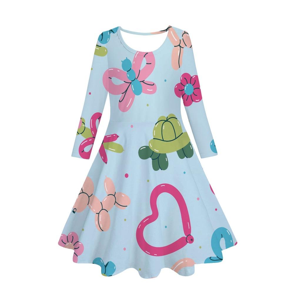 Girls' 3D Balloon Heart Dress Long Sleeve Summer Spring Vacation Daily Holiday Princess Beautiful Sweet Kids 4-12 Years Casual Dress A Line Dress
