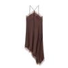 Cross-Border Foreign Trade 2026 European and American Style Fashion Women's New Lace-Trimmed Silk Satin Texture Irregular Strap Dress