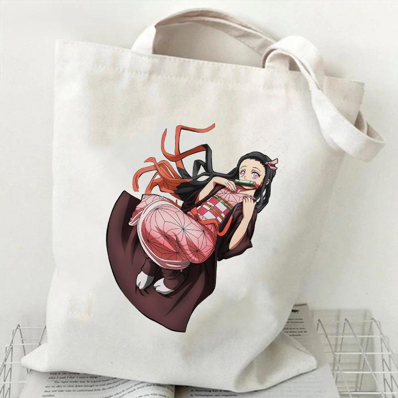 Japan cartoon comicsNezuko Kamado Demon Slayer Printed Shopping Canvas Bag Stylish Shoulder Bag Large Capacity Handbag for Women 7559