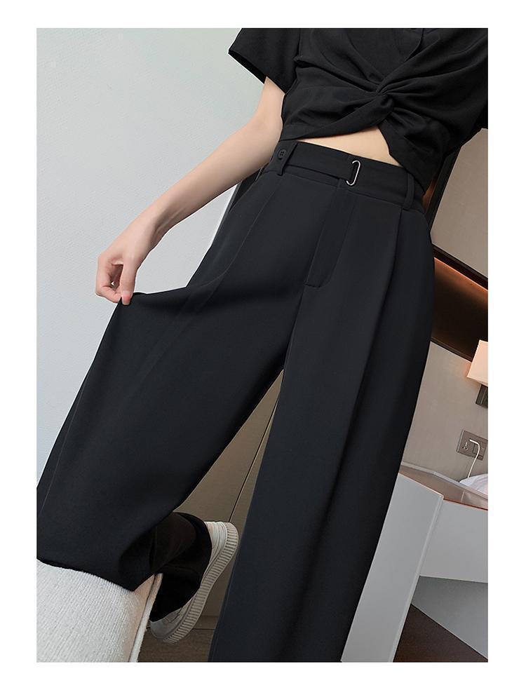 Women's High-End Black High-Waisted Loose Wide-Legged Pants for Autumn 2026