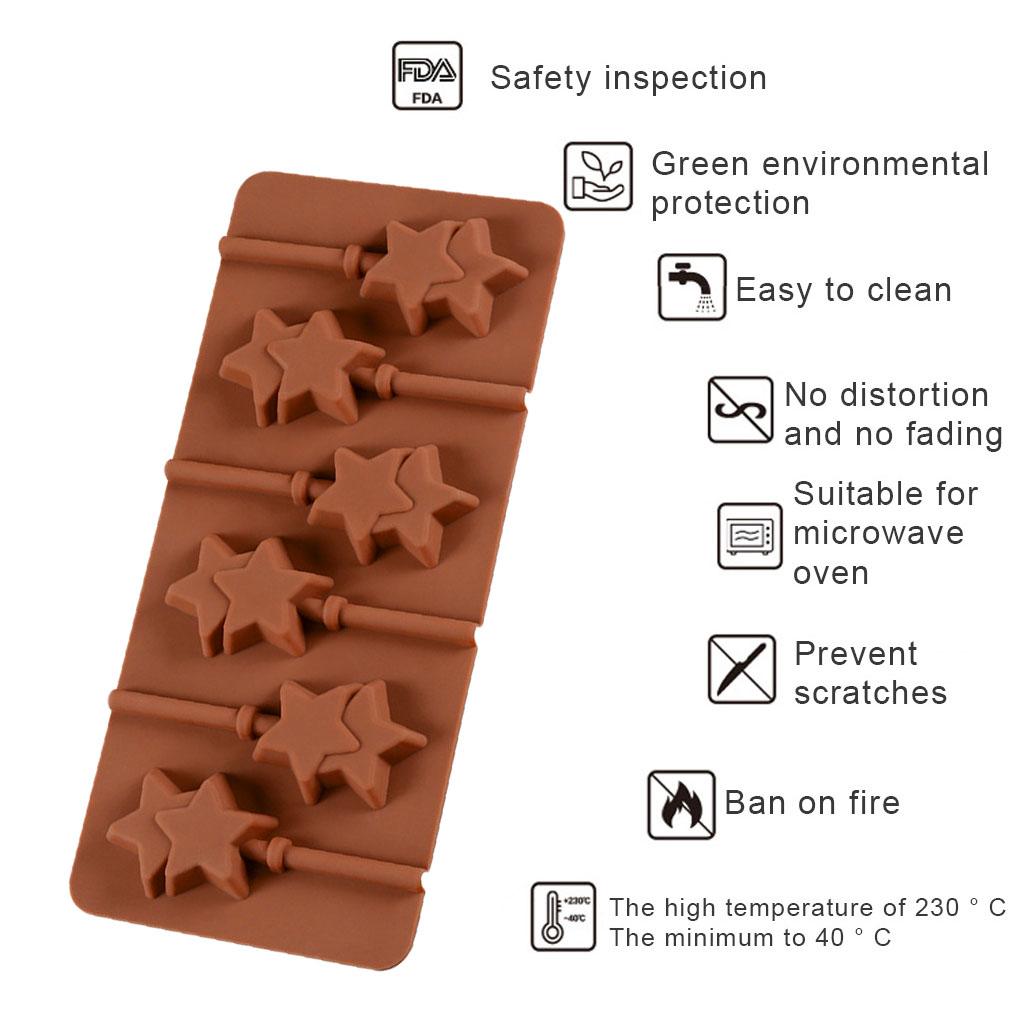 6 Cavity Star Lollipop Mold Chocolate Candy Jelly Cake Cupcake Tops Biscuits Baking Mould