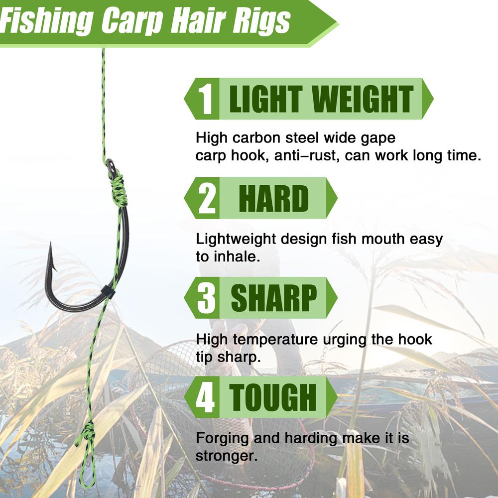 6Pcs Carp Fishing Hair Rigs With Curved Barbed Carp Hook Rolling Swivels and Braid Fishing Lines for Boilies Bait Stopper