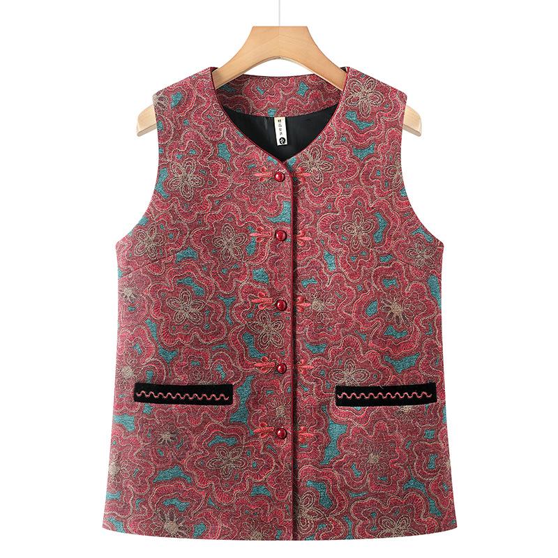 

Grandma s Chinese-Style Sleeveless Vest for Seniors - Spring & Autumn Fashion 3XL красный