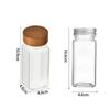 Glass Spice Jars with Labels- Wood Lid Square Spice Containers with brush Lids &Funnel,Seasoning Jars for Rack Cabinet Drawer