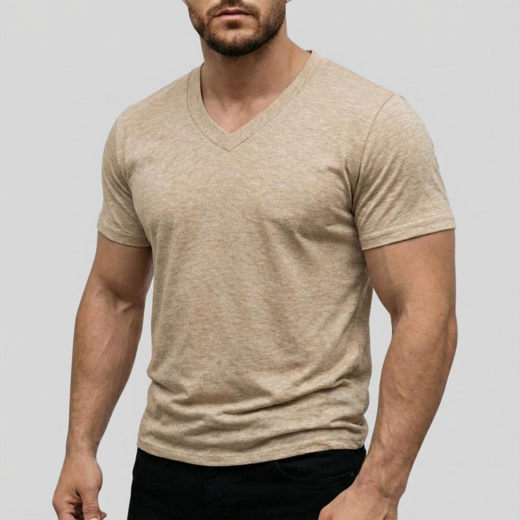 Herren Casual -farbig Elastisches Gewebe Kurzärmlig Rundhals Oberteil