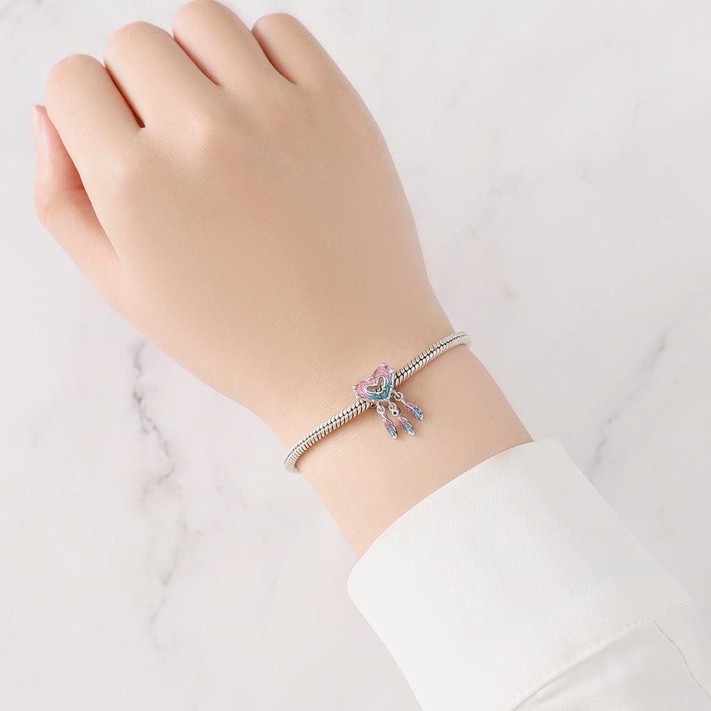 Original Copper Charms Luxury Heart Purple-Blue Feathers Beads Fit Bracelet Diy Women Making Delicate Gift