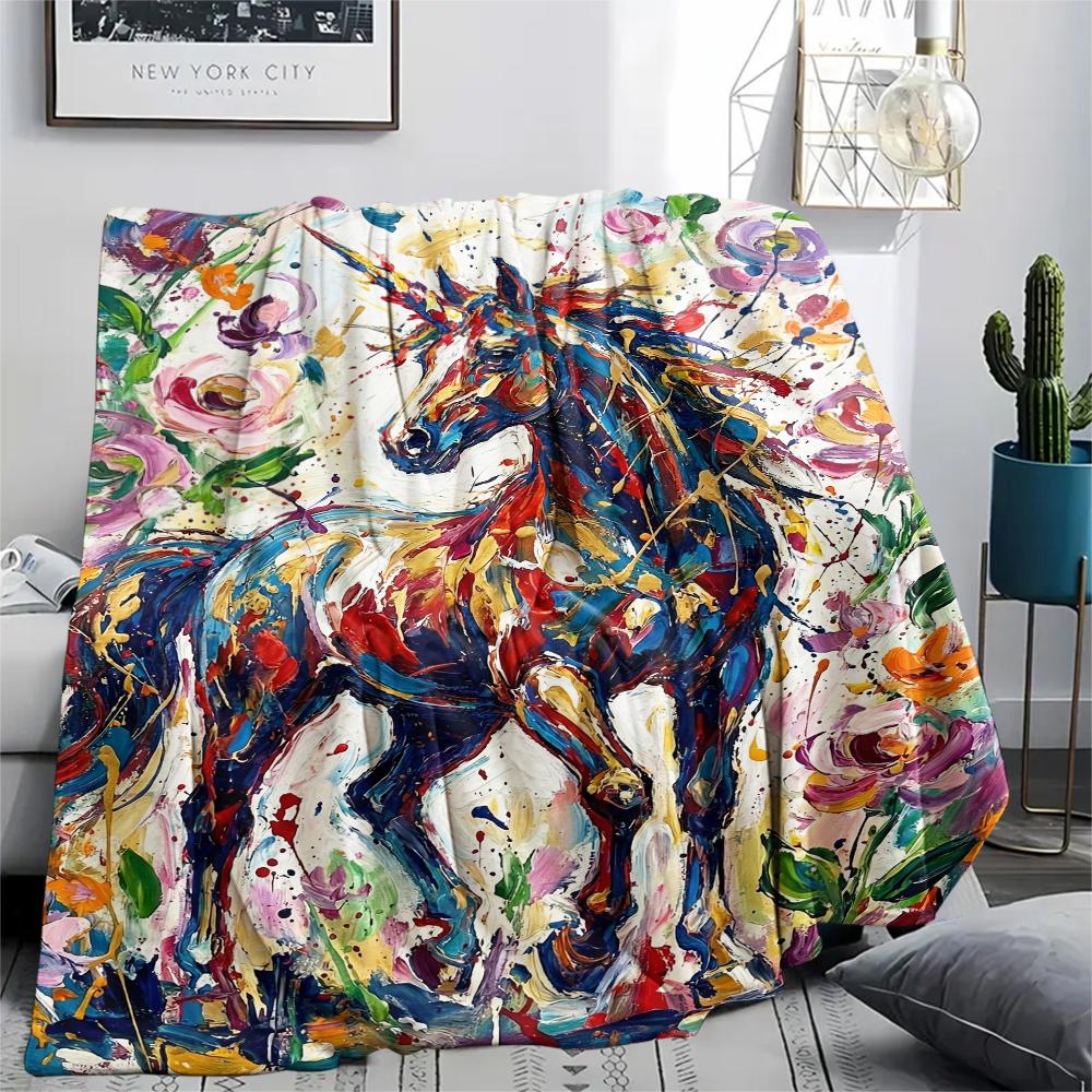 Unicorn Animal Print Flannel Blanket, High Quality Comfortable for All Seasons, Home Decor, Warmth and Comfort, Perfect for Christmas Gifts130