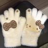 Miffy Rabbit sea salt blue bone girly gloves, cute plush and faux mink, warm split-finger gloves for women