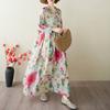 Plus Size Summer Floral Dress Women Hooded Robe Flower Print Loose Vintage Dresses Women's Clothes