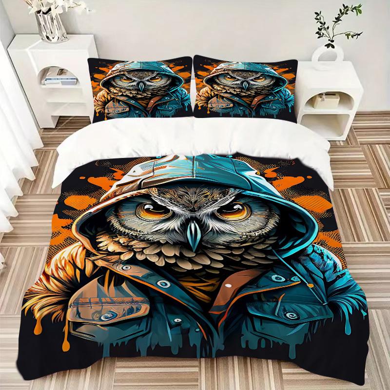 3pcs Owl Hoodie Duvet Cover Set -Includes 1 Duvet Cover and 2 Pillowcases, No Quilt Core, All-Season Home Decor Yy251111126