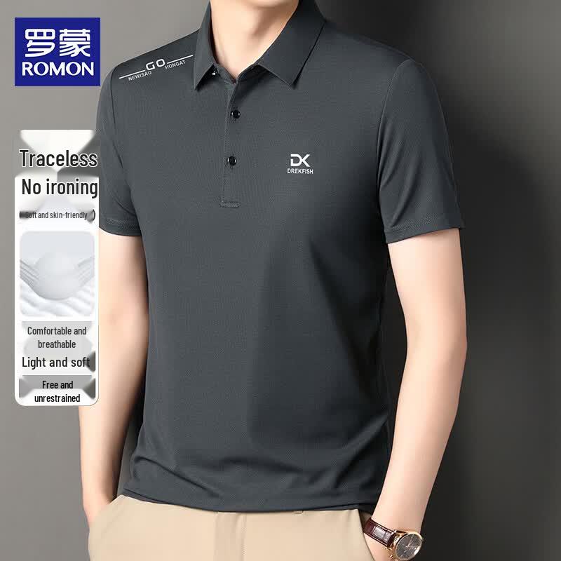ROMON Men s Ice Feel Wrinkle-Free Business Casual Polo Shirt XXXXL