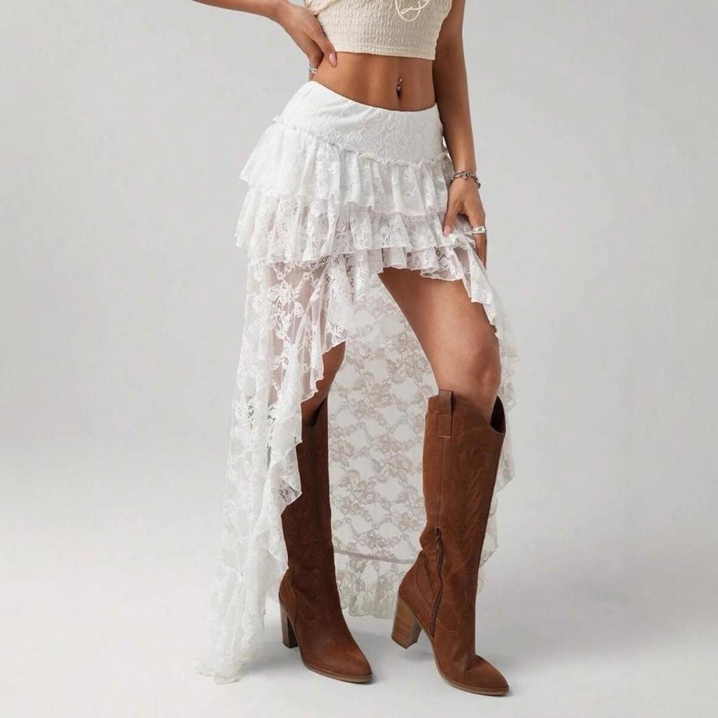 Sommer Europäischer und Amerikanischer Sexy Spitzenrock Cowgirl-Stil Unregelmäßiges Design Damenrock