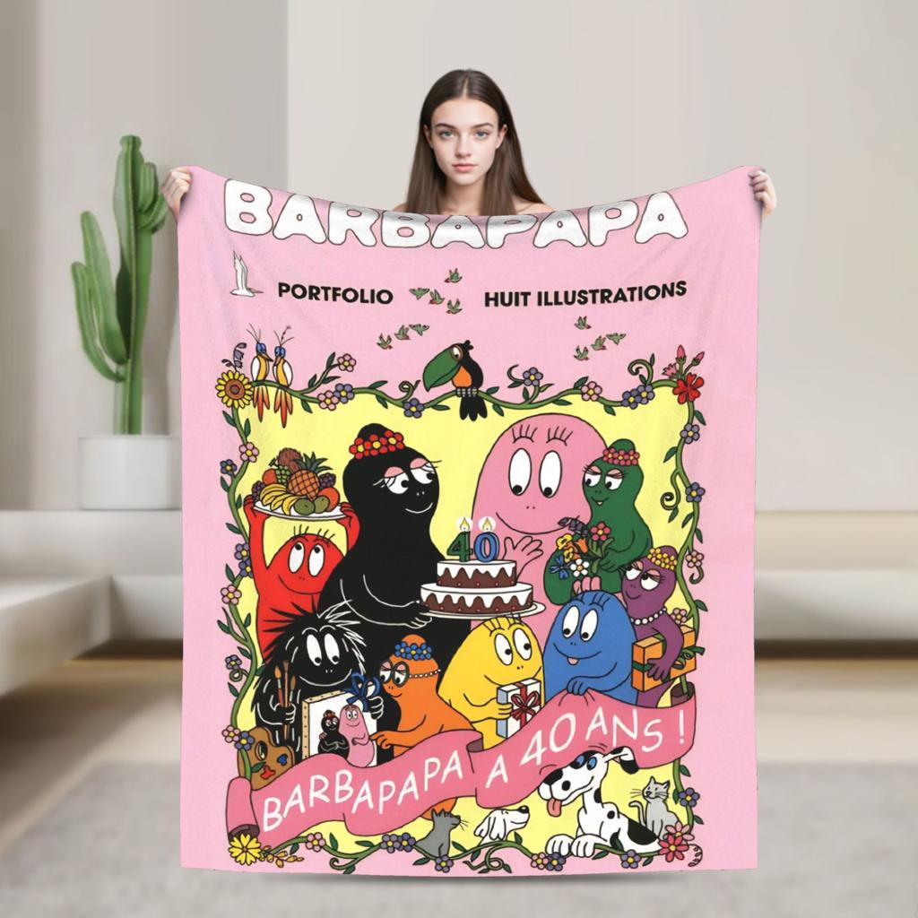 Barbapapa Barbamama Family  Flannel Blankets  Warm Throw Blanket for Bedroom Travel Pattern Bedspread Sofa Bed Cover