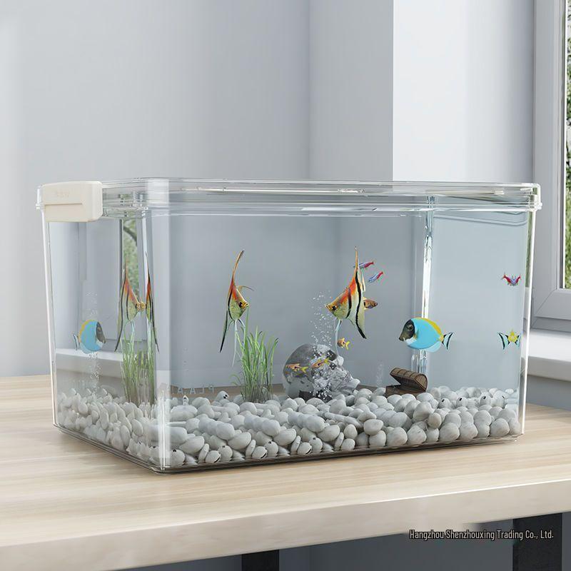 High Clarity Fish Tank & Ecosystem Box for Goldfish, Turtles, Hamsters with Ecological Landscaping Storage