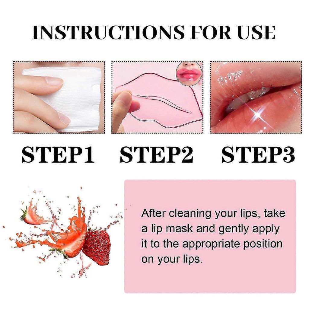 Marine Collagen Lip Mask with Strawberry Extract  Deep Hydrating, Wrinkle-Reducing, Plumping Lip Treatment  10 Pack for Smooth, Soft, Youthful Lips