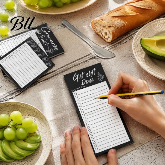 Small List Pad Magnetic Notepad, Thick Paper Tear-off Checklist Planner, Black Bordered Retro Reminder Board Design Task Organizer for Grocery