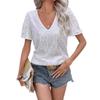Summer Women's Sexy Solid Color Sequin V-neck Short Sleeved Loose Fitting Women's T-shirt