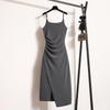 Plus Size Slimming Camisole Dress - Women's Waist-Cinched Spring/Summer Slit Outerwear Skirt