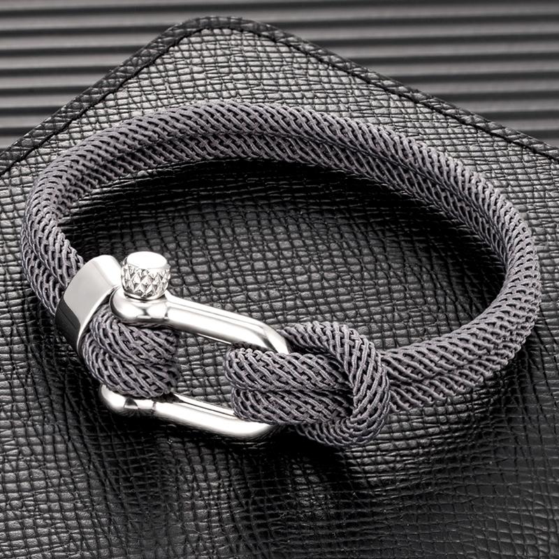 Minimalist Nautical Rope Bracelet Double Strand Stainless Steel U-Shape Shackle Buckle Survival Jewelry for Men Women