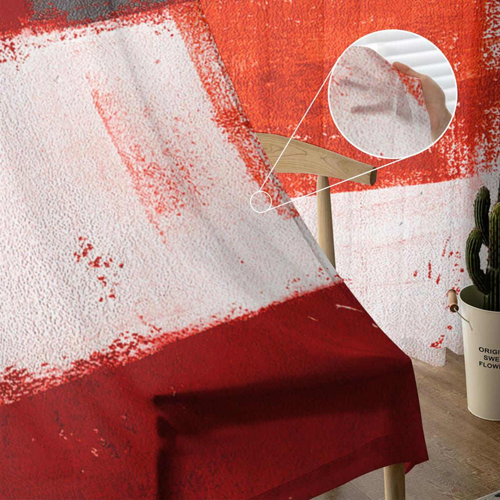 Oil Painting Abstract Geometric Red Sheer Curtains for Living Room Decoration Window Curtains Kitchen Tulle Voile Curtains