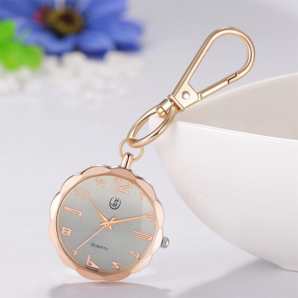 Keychain Watch Clip Carabiner Watch Pocket Watch Ladies Analog Waterproof Rose Gold Fashion Accessory