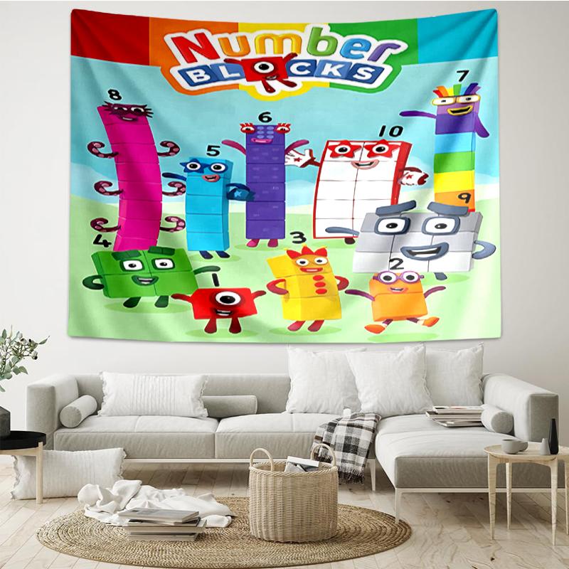 Numberblocks Druck Wandteppich, Hintergrund, Einfache Montage, Ideal für Schlafzimmer, Büro & Wohnzimmer, mit Ästhetischer Wanddekoration zum Aufhängen.