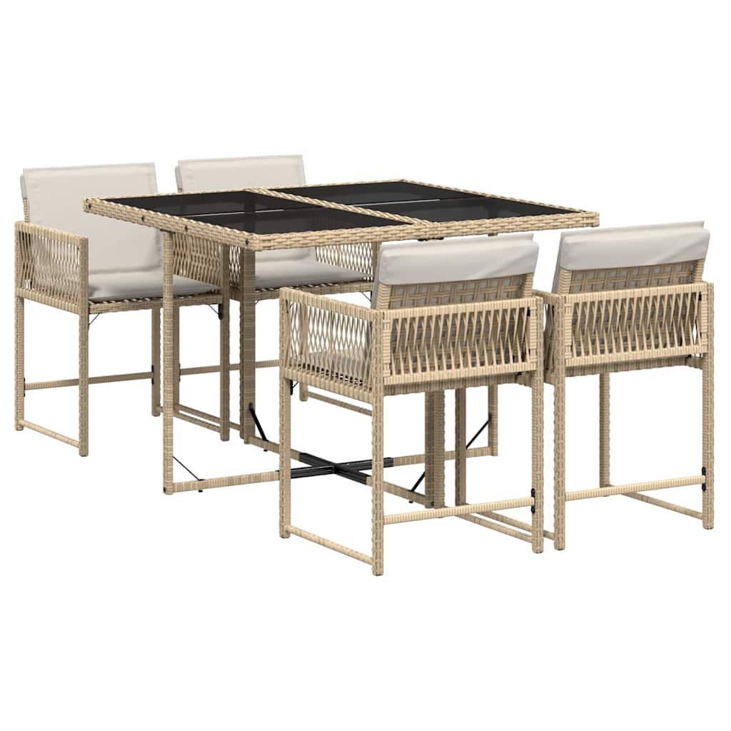 Vidaxl 5-Cz. Garden Furniture Set With Cushions, Beige, Poly Rattan