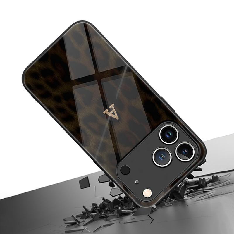 Leopard Print Letter A Pattern Glass Phone Case for iPhone 17 16 16ProMax 15 14 13 12ProMax 11 11Pro Anti-drop protection