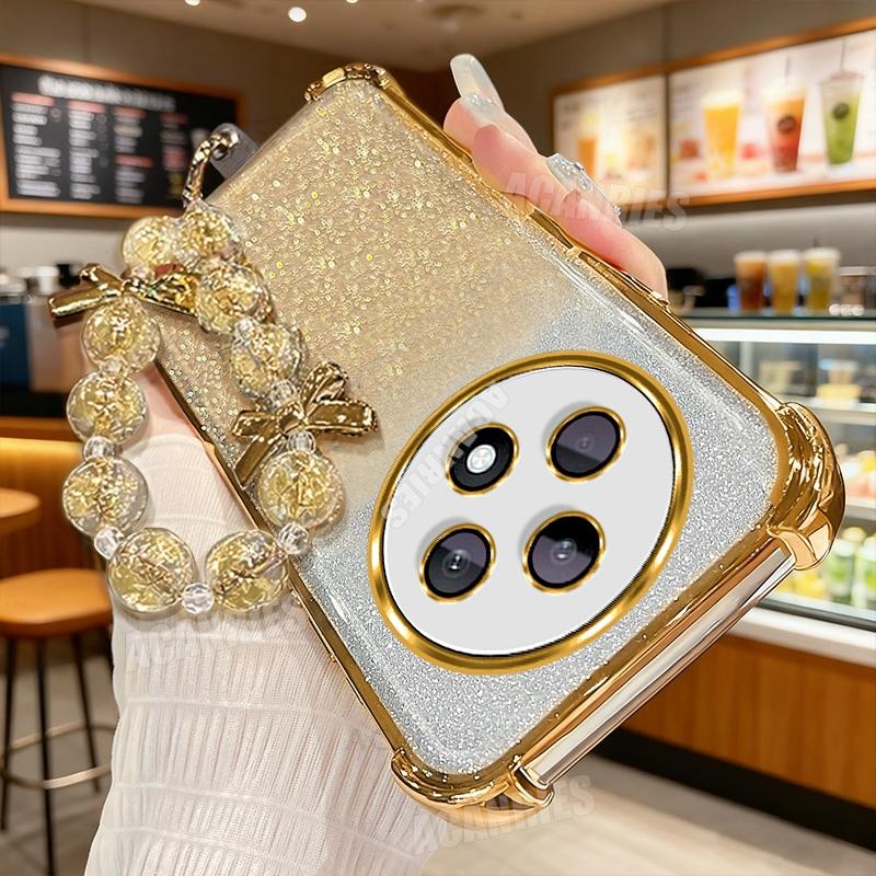 Reno12f Stern Lanyard Kette Beschichtung Glitzer Stoßfest Silikon Hülle Für Oppo Reno 12 Pro Reno12 F Fs 5g 12f 12fs Weiche Rückseite