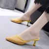 2020 Baotou half slippers women wear thin heels retro mesh high heels cool slippers pointed fairy style women's shoes