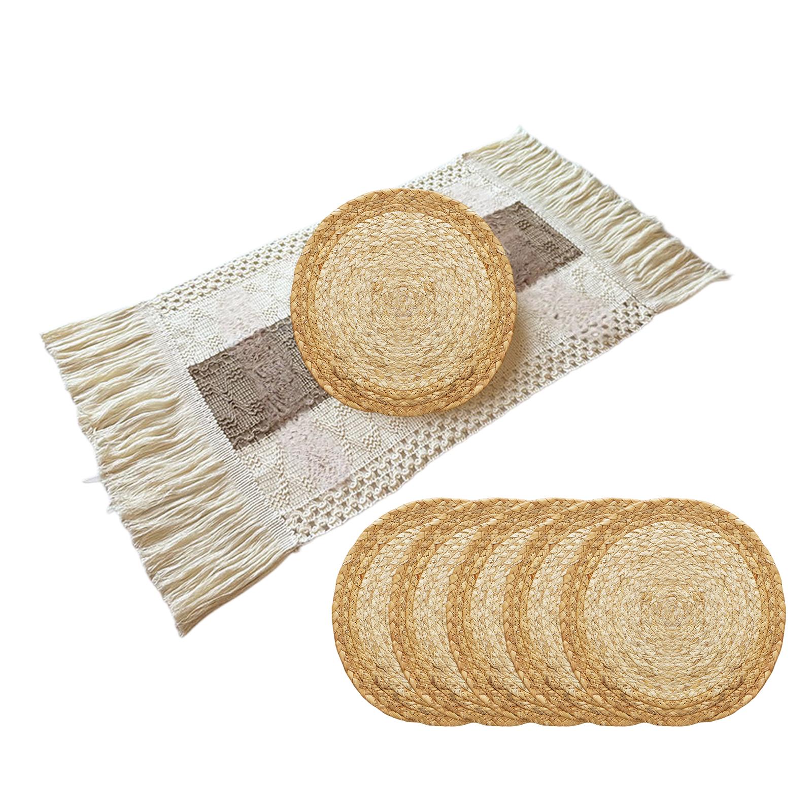 

Set of 12 Tassel Holiday Placemat Round Woven Placemats Farmhouse Style Placemats for Kitchen Dining Home Restaurant білий