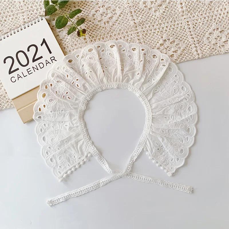 Baby Bib Lace Up Scarf Shawl Cotton Children's Detachable Collar Hollowed Out Female Baby Bib Scarf Children's Accessories 3-8Y