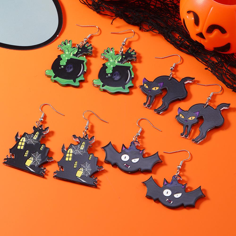 Halloween Skull & Bat Acrylic Earrings: Unique Horror Fashion for Women