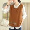 Flower Embroidery Buckle Knitted Vest Women's Solid Color Vest Loose Spring and Autumn Round Neck Sleeveless Layered Shoulder