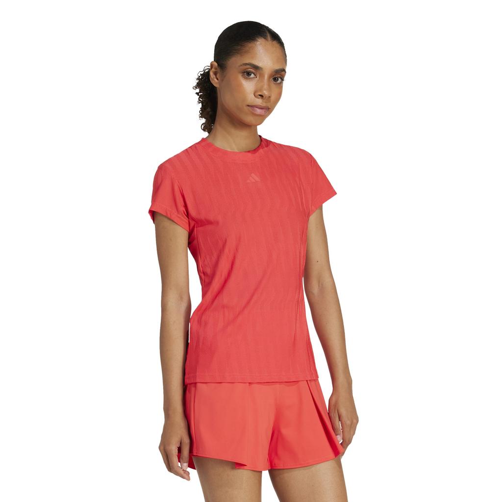 Adidas Freelift Short Sleeve Tennis Red Women's ClimaCool+ T-Shirt, KVG94, Semi-Silent (JD4284)