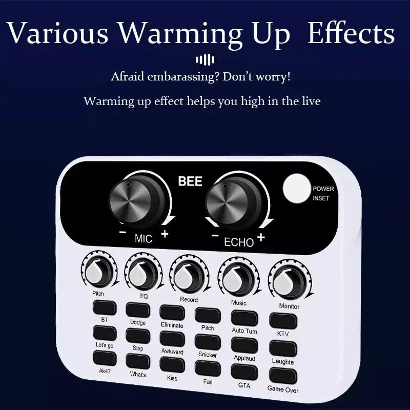 HY Digital Mini Live Sound Card, Audio Interface Phone Broadcast Recording Podcast Mixer Suitable For Online Sing Voice Changer