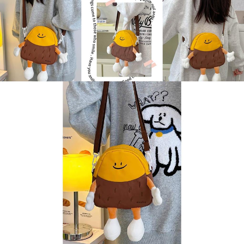 Charming Japanese Style Plush Potato Cartoon Crossbody Bag For Kids With Fun Print