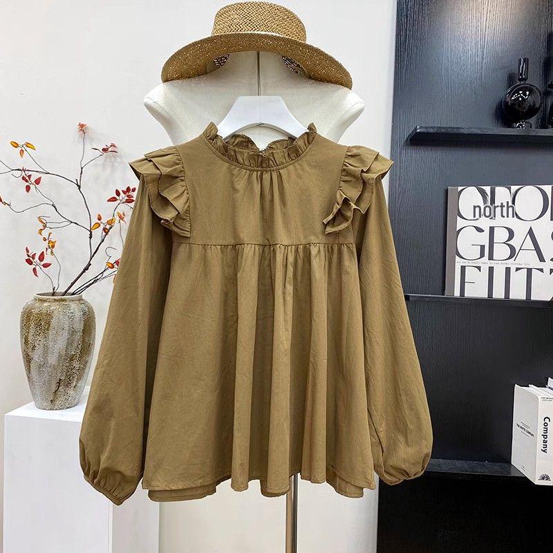 

Женская рубашка в стиле ретро с французским воротником-рюшами и длинными рукавами - Осень Slim Fit S хаки