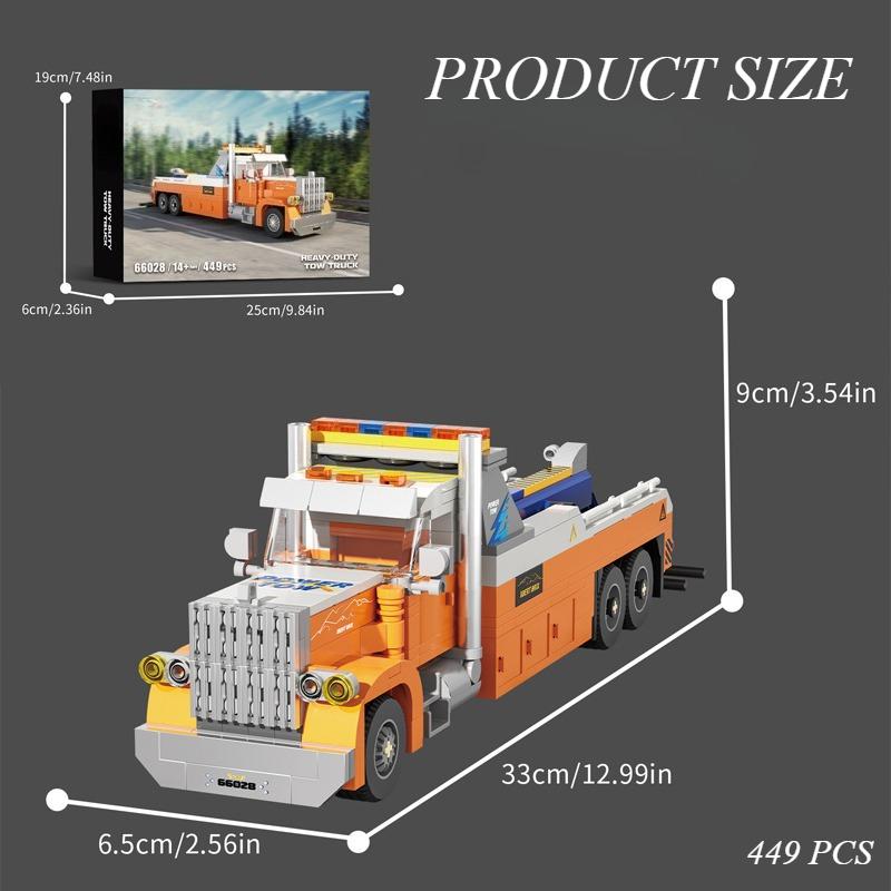 Heavy Duty Wrecker Tow Truck Building Blocks US Style Trailer Rescue Vehicle Model DIY Assembly Toy Desktop Decor Ornament Gifts