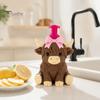 Durable Soap Dispenser Highland Cow Dispenser, Pink Bow Cattle Refillable Hand Empty Bottle, Plastic Pump Bottle for Bathroom, Housewarming
