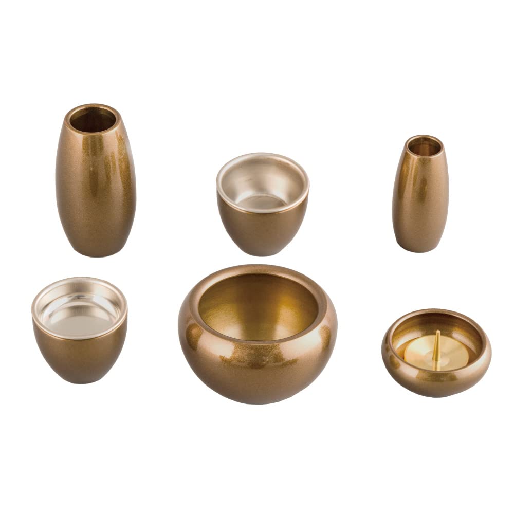

Silma Amber Brown Buddhist Altar Set of 6, 2.0 inches, Modern Copper and Brass, Round and Cute Mini Buddhist Altar Set (Silma Amber 6-Piece Set)