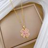 Lucky Pink Heart Zircon Clover Pendant Necklaces for Women Girls Sweet Stainless Steel Chain Necklace Jewelry Accessories Gifts