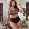 Plus Size Black Leopard Print Bikini with Split Vest Style - T500